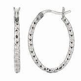 Silver 2X15Mm Diamond Cut Oval Earring